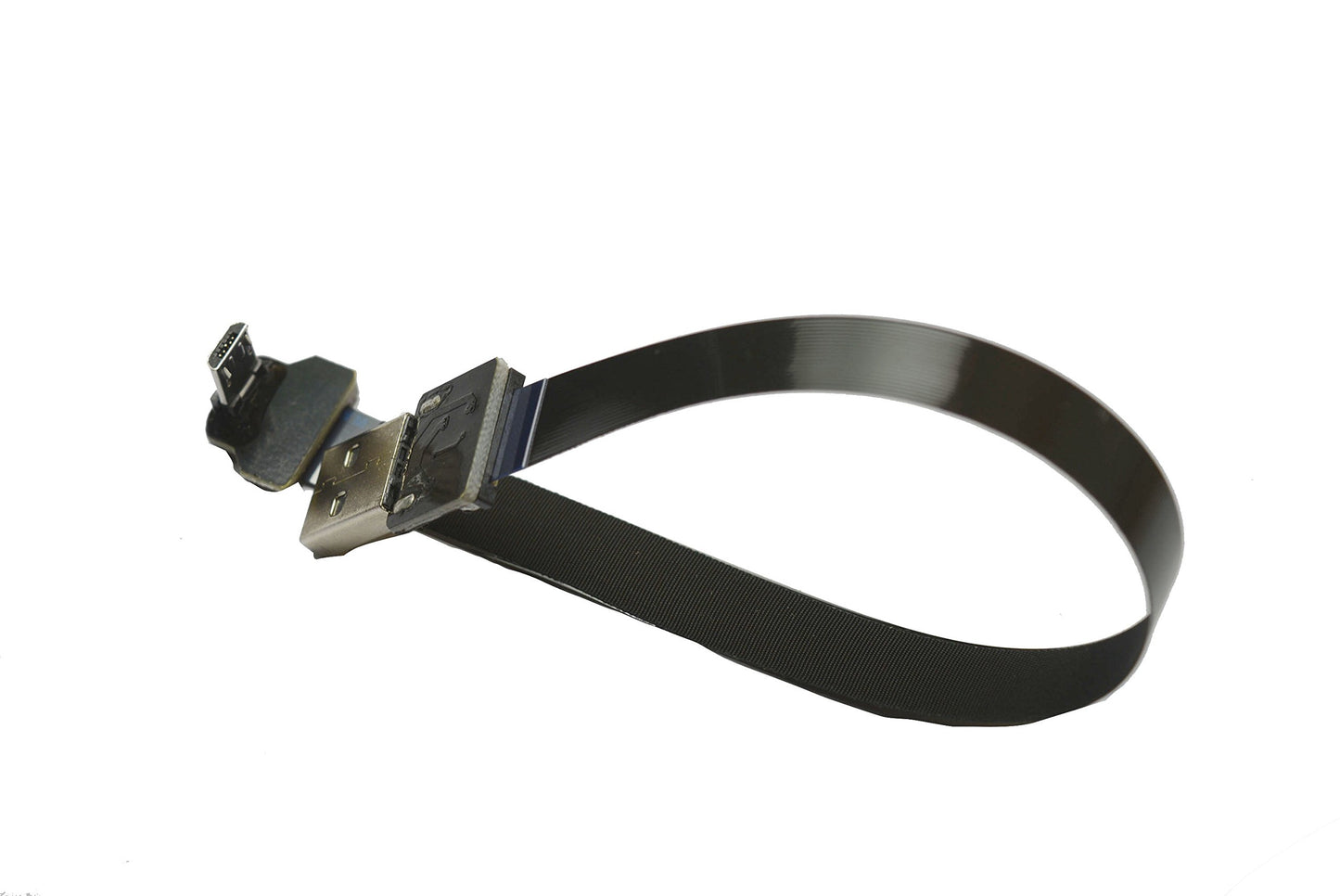Permanent Black FFC Micro USB FPV Flat Slim Thin Ribbon FPC Cable Micro USB 90 Degree to Standard USB A for sync and Charging (30CM)
