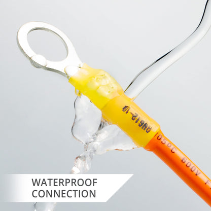 Wirefy 90 PCS Heat Shrink Ring Terminals 1/4" - a Resistant Ring Connectors - Eyelet Wire Connectors - Yellow 10-12 AWG