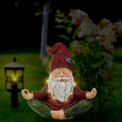 Garden Yoga Gnome Statue, Outdoor Gnomes Figurine with Solar Lights, Knome in Yoga Pose for Garden Decor, Elf Sculptures and Statues for Patio Lawn Yard