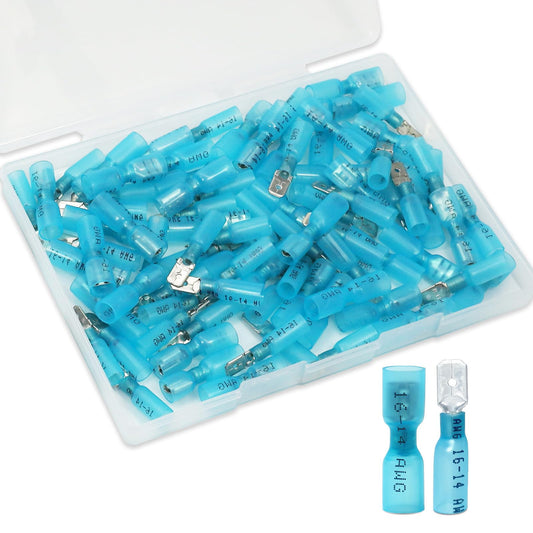 MENTBERY 100 PCS Spade Connectors, Heat Shrink Spade Terminals 16-14 AWG, Wire Connectors Female and Male