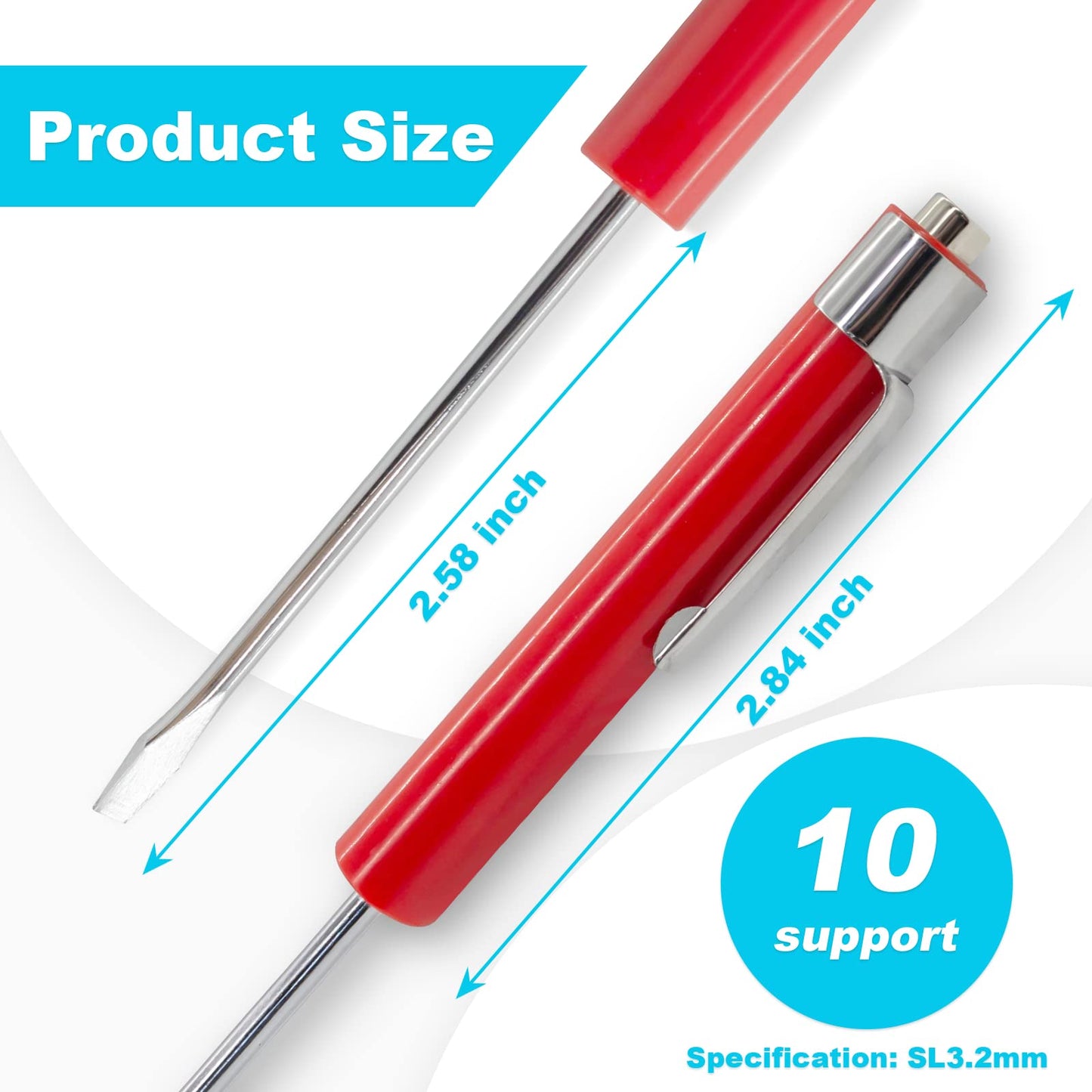 (10) TEN for Snap on Pocket Screwdriver, Flat Tip Screwdrivers, RED ~ Magnetic .NEW. R86855