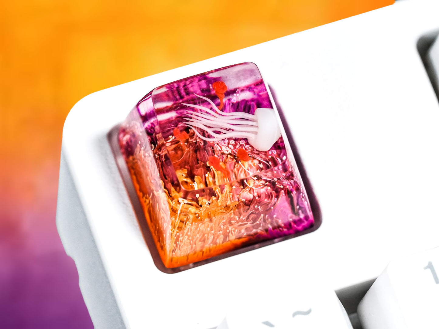 DATKEY Jellyfish Red & Purple Artisan Keycaps - Ocean Cute Aesthetic Custom Keycaps - Gaming Gifts
