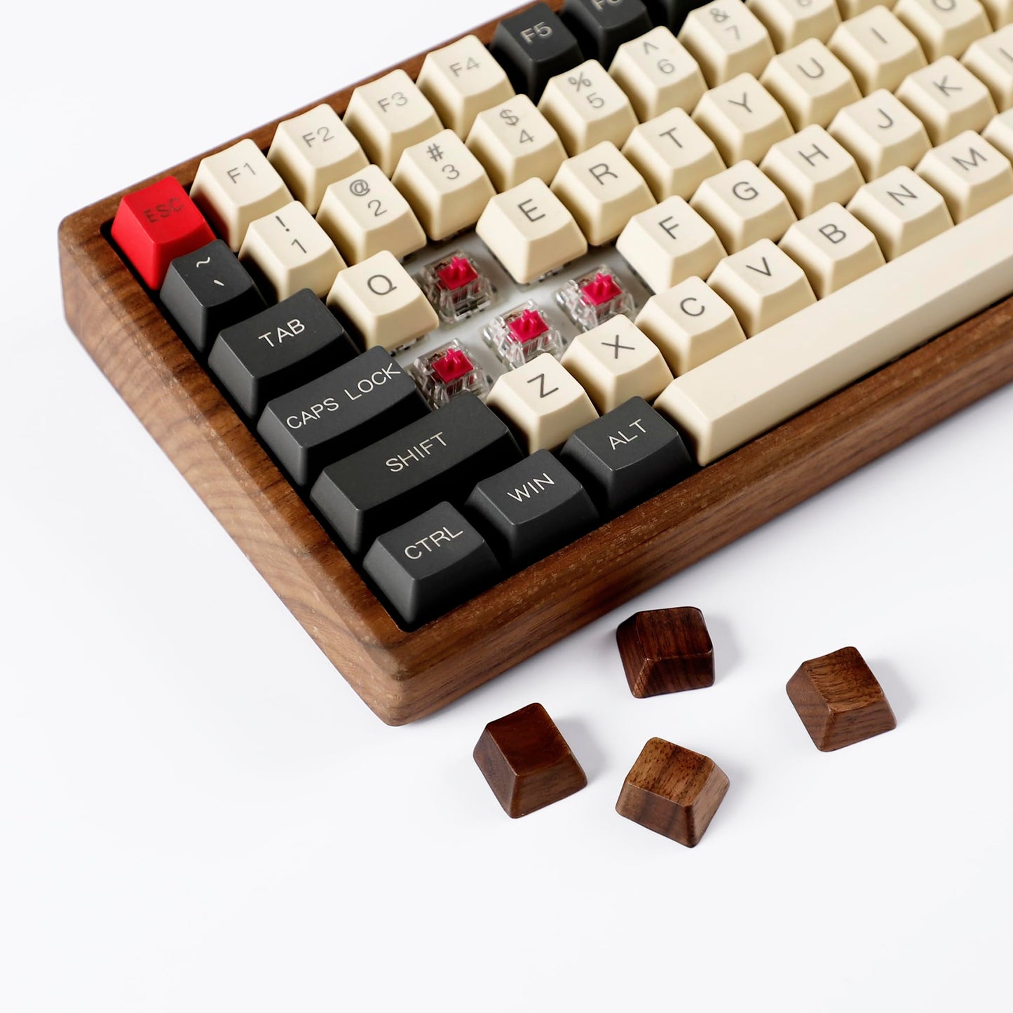 YMDK Wooden Keycap Solid Walnut Wood Keycap Novelty Keycaps Spacebar Esc Arrow Keys OEM Profile for Cherry MX Mechanical Keyboard (WASD 4 Keys R2 R3)