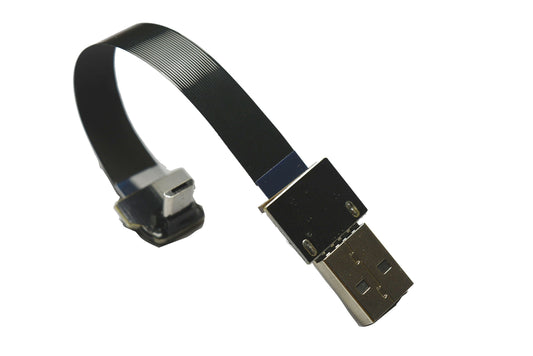 Permanent Short FPV Flat Slim Thin Ribbon FPC Cable Micro USB 90 Degree to Standard USB A for sync and Charging (5CM)