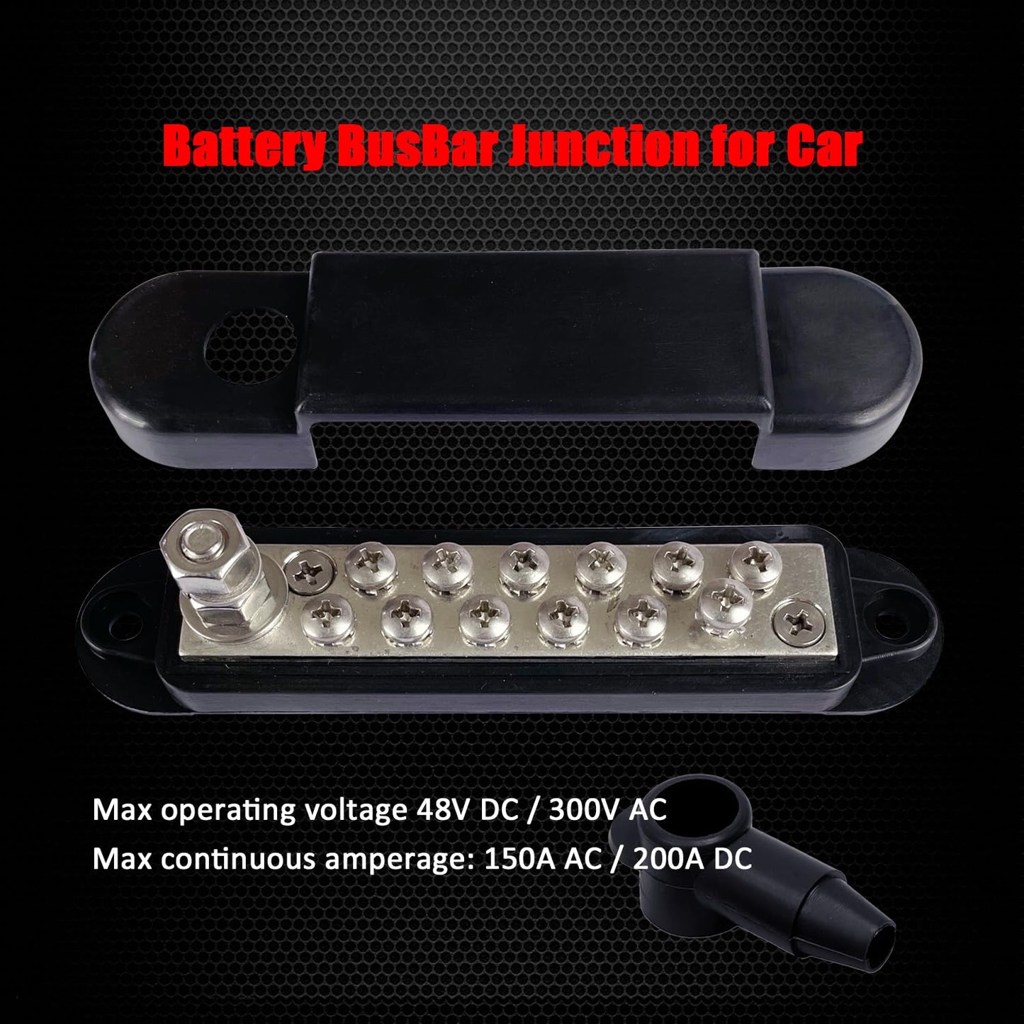 1/4" Stud & 12 x #8 Terminal Screws Ground Distribution Block Bus Bar, Ampper 5.3" 12V Nickle Plated Brass Battery BusBar Junction W/Cover for Auto Boat Solar and More (Black)