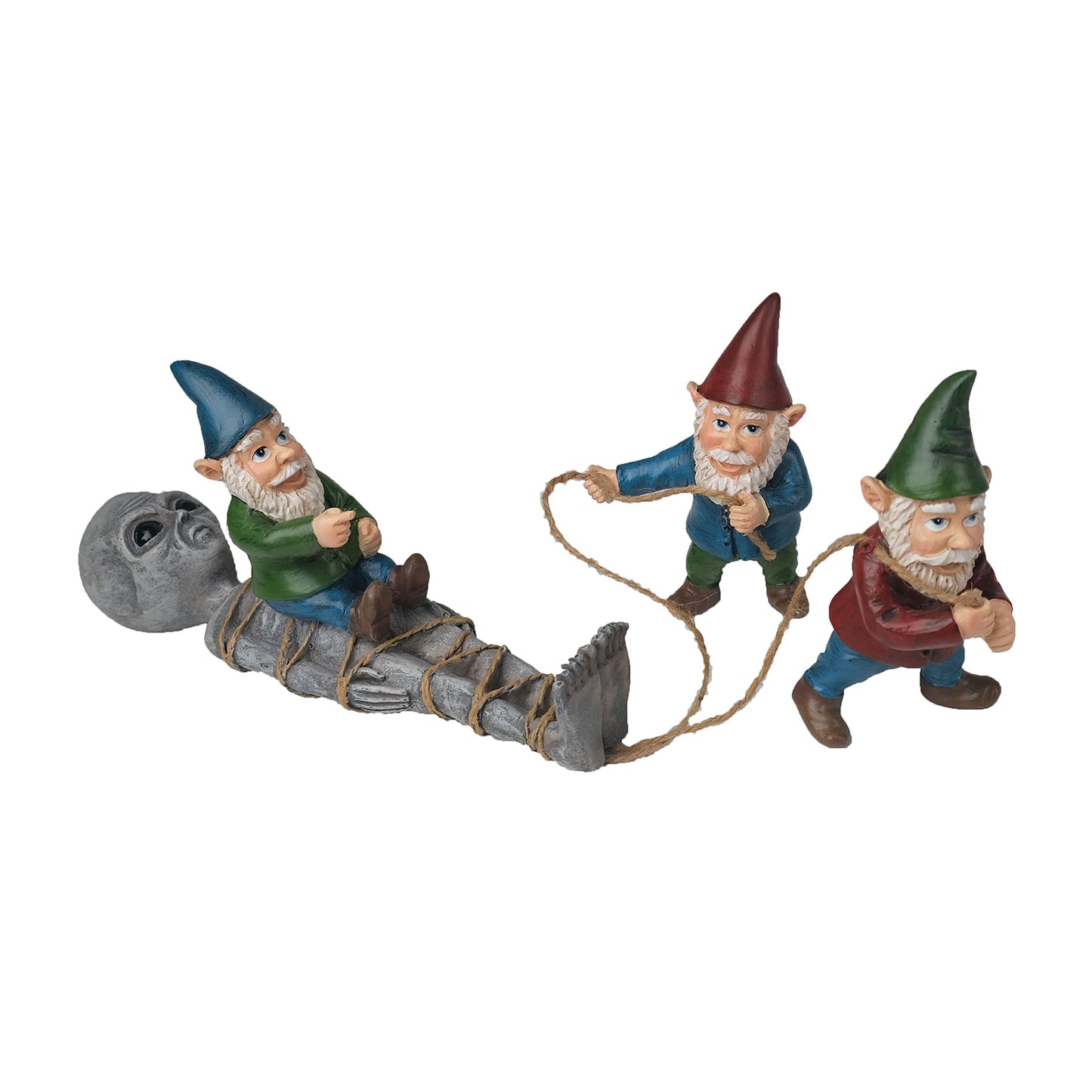 BELLA HAUS DESIGN The Great Gnome Alien Abduction Garden Statue | 15' Polyresin Outdoor Decor | Alien with Gnomes for Patio, Porch, Fence, Garden