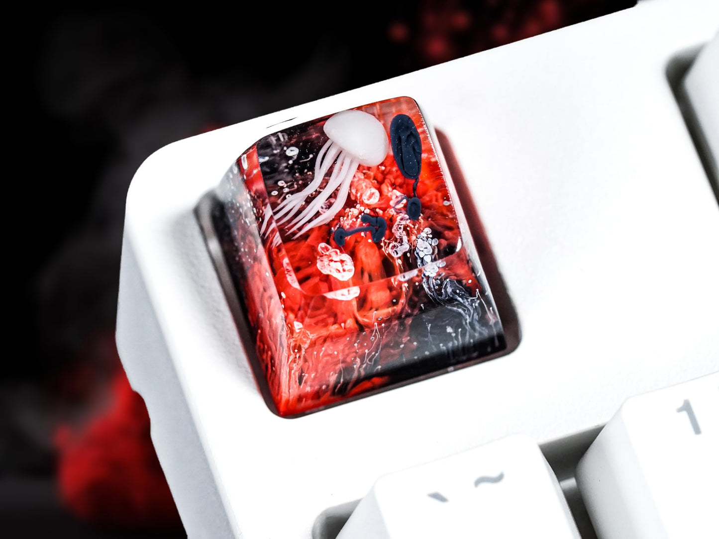 DATKEY Jellyfish Red & Black Artisan Ocean Keycaps - Cute & Aesthetic Custom Keycaps for Gaming Lovers