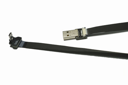 Black Flexible FPV Flat Slim Thin Ribbon FPC Cable Micro USB 90 degree to standard USB A for sync and charging (80CM)
