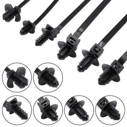 SWZHAI 120 PCS Push Mount Zip Ties, Nylon Car Mount Wire Tie Snap in Cable Zip Ties, Black Push Mount Cable Ties Automotive Zips Tie Fastener Wire Harness Clips for Wire Tying (6-Types)