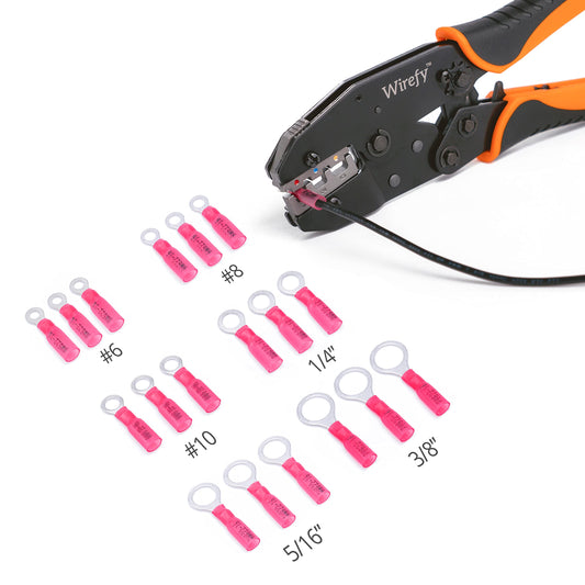 Wirefy 150 PCS Heat Shrink Ring Terminals 5/16" - a Resistant Ring Connectors - Eyelet Wire Connectors - Red 22-16 AWG