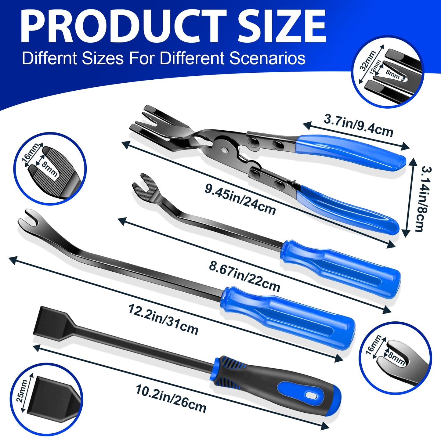 Keze 17 Pcs Hook and Pick Set Auto Trim Removal Tool Kit,Clip Plier Remover Tool Gasket Scraper Telescoping Magnetic Pickup Tool for Automotive Repair and Car Body Door Panel Fastener Removal