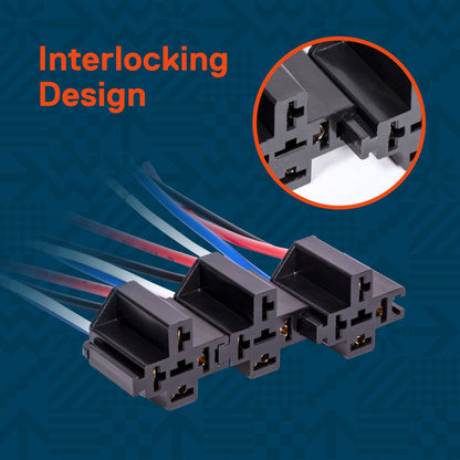 True MODS 6 Pack 4-Pin 12V Bosch Style Fused Relay Switch Kit [Interlocking Harness Socket Holder] [14 AWG Hot Wires] [SPST] [30 Amp] 12 Volt Automotive relays with Fuse for Auto Cars