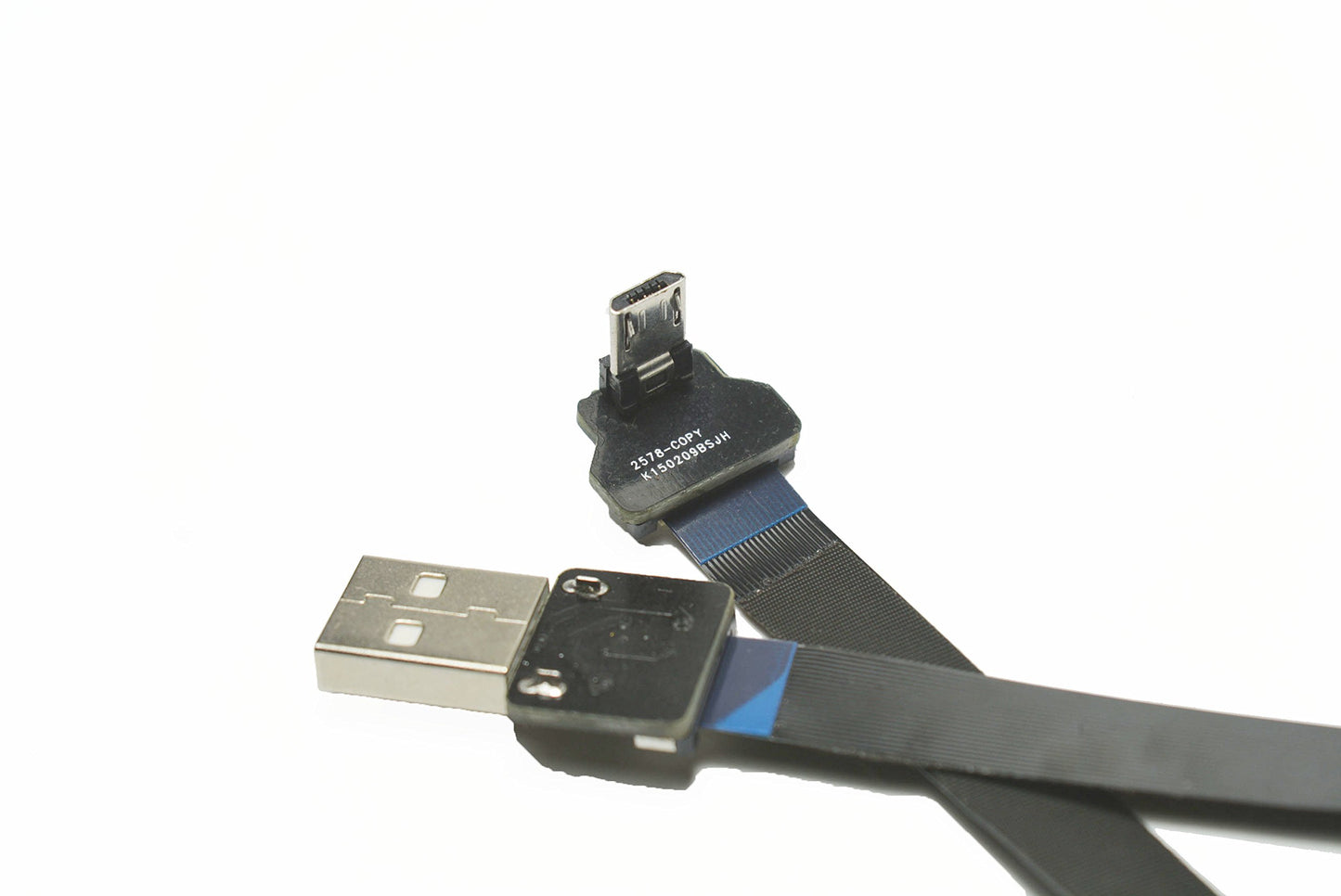 Black Flexible FPV Flat Slim Thin Ribbon FPC Cable Micro USB 90 degree to standard USB A for sync and charging (80CM)