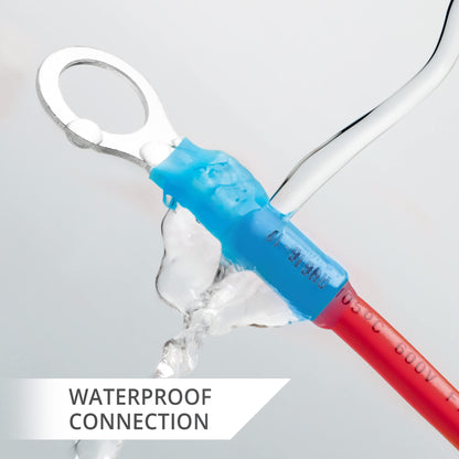 Wirefy Heat Shrink Ring Terminals #10 - Marine Grade Terminal Connectors - Waterproof Eyelet Wire Connectors - Red 16-14 AWG - 130 PCS | Heat Shrink Wire Connectors and Ring Terminal Kit