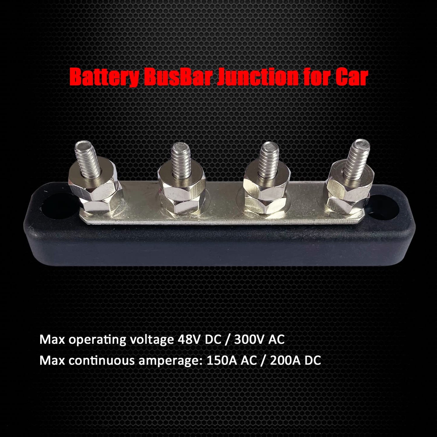 4 x #10 (M5) Studs Bus Bar, Ampper 4.2" Ground Distribution Block Brass Battery BusBar Junction with Cover for Auto Boat Amplifier and More (Black)