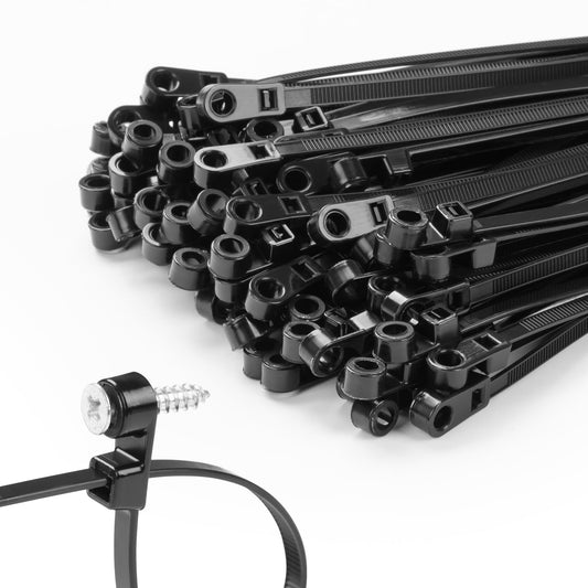 MasiStranth 200 PCS 12 inch Black Zip Ties with Screw Hole 75lbs Mountable head Cable Ties Straps Multipurpose Heavy Duty Nylon Cable Zip Ties with Screw Mounting Hole