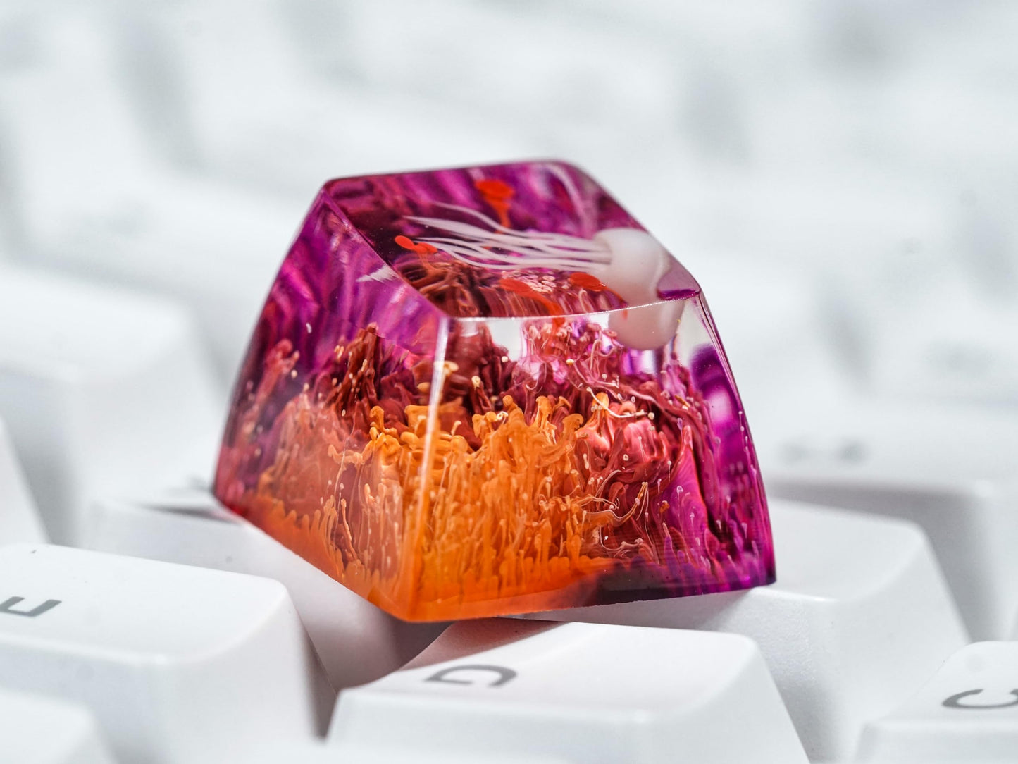 DATKEY Jellyfish Red & Purple Artisan Keycaps - Ocean Cute Aesthetic Custom Keycaps - Gaming Gifts