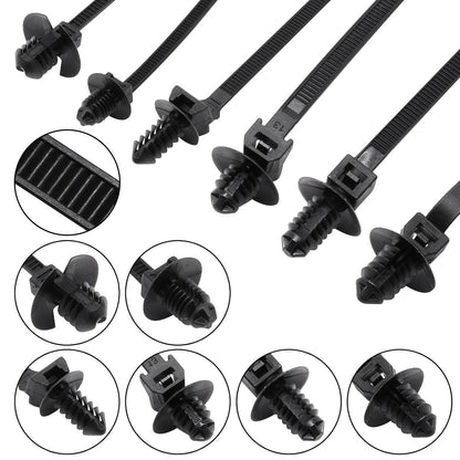 SWZHAI 120 PCS Push Mount Zip Ties, Nylon Car Mount Wire Tie Snap in Cable Zip Ties, Black Push Mount Cable Ties Automotive Zips Tie Fastener Wire Harness Clips for Wire Tying (6-Types)