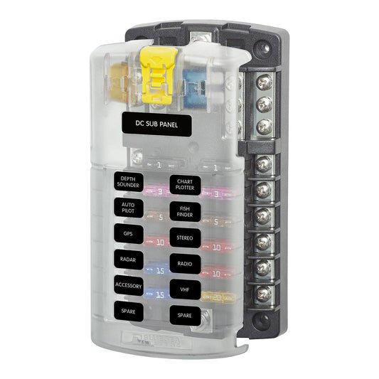Blue Sea Systems 5026 ST Blade Fuse Block 12 Circuit with Ground and Cover