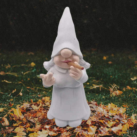 MINICAR 8'' H Funny Middle Finger Lady Gnomes Statues Outdoor Decor, Naughty Smoking Sculptures Garden Yard Patio Decorations, Paintable Unique Gifts