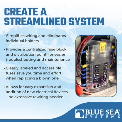 Blue Sea Systems 5026 ST Blade Fuse Block 12 Circuit with Ground and Cover
