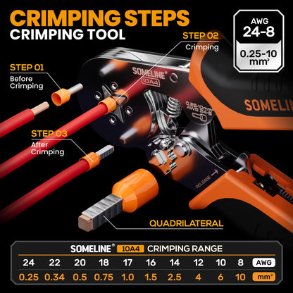 SOMELINE® Ferrule Crimping Tool Kit,Self-Adjusting Pliers for wire ferrules AWG 24-8, With 9 Sizes Insulated Wire Ferrules Terminals,Square Crimp Connector Assortment Kit (GX9-4)