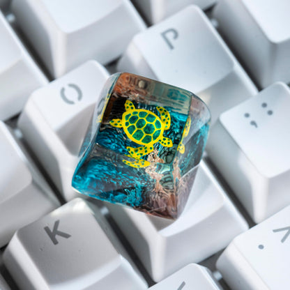 DATKEY Turtle Ocean Artisan Keycap Custom Turtle Sea Handmade Resin Keycap RGB Keyboard Cherry MX Mechanical Gaming Most Keyboard Gift for Man On Valentine Christmas