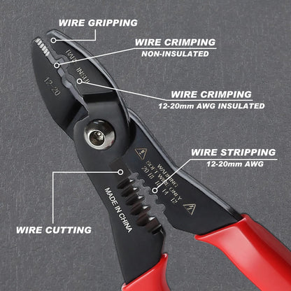 GOLD DEER 4 in 1 Wire Crimper Stripper 7 Inches Compact Wire Stripper Multi Purpose Electricians Pliers Professional Electrical Cable Stripping Crimping Tool 12-20 AWG Wire for Household Industrial