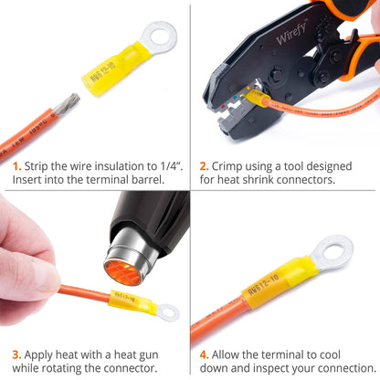 Wirefy 90 PCS Heat Shrink Ring Terminals 5/16" - a Resistant Ring Connectors - Eyelet Wire Connectors - Yellow 10-12 AWG