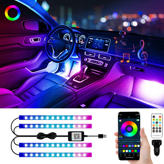 YM E-Brightt RGB LED Strip Lights for Car App Control with Remote Led Lights car Interior with Charger Music Sync Under Dash Footwell Neon Lighting Kit w/USB Cable DC 12V