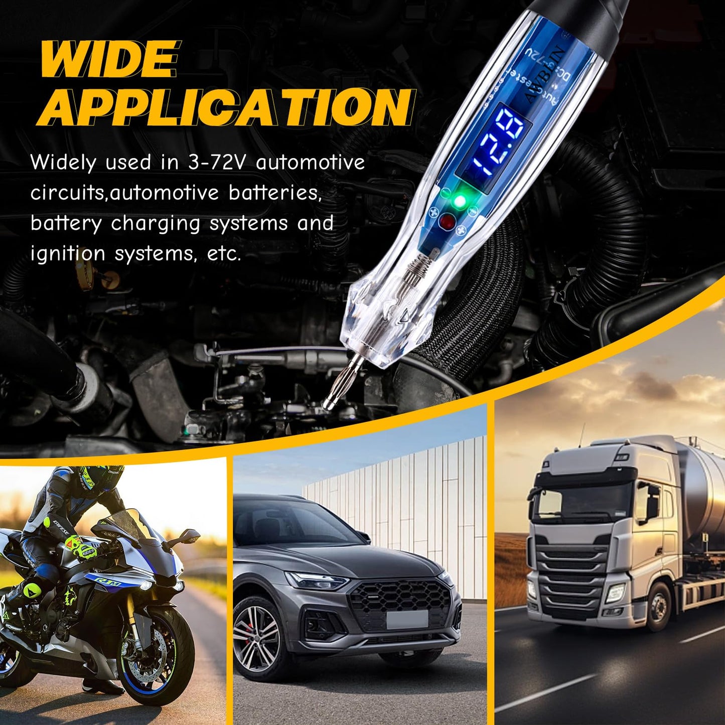 AWBLIN Test Light Probe Kit, 3-72V DC LED Digital Automotive Circuit Tester with Voltmeter, 18 Pieces Multi Function Auto Fuse Voltage Tester Electric Probe Test Kit with Black Carrying Case