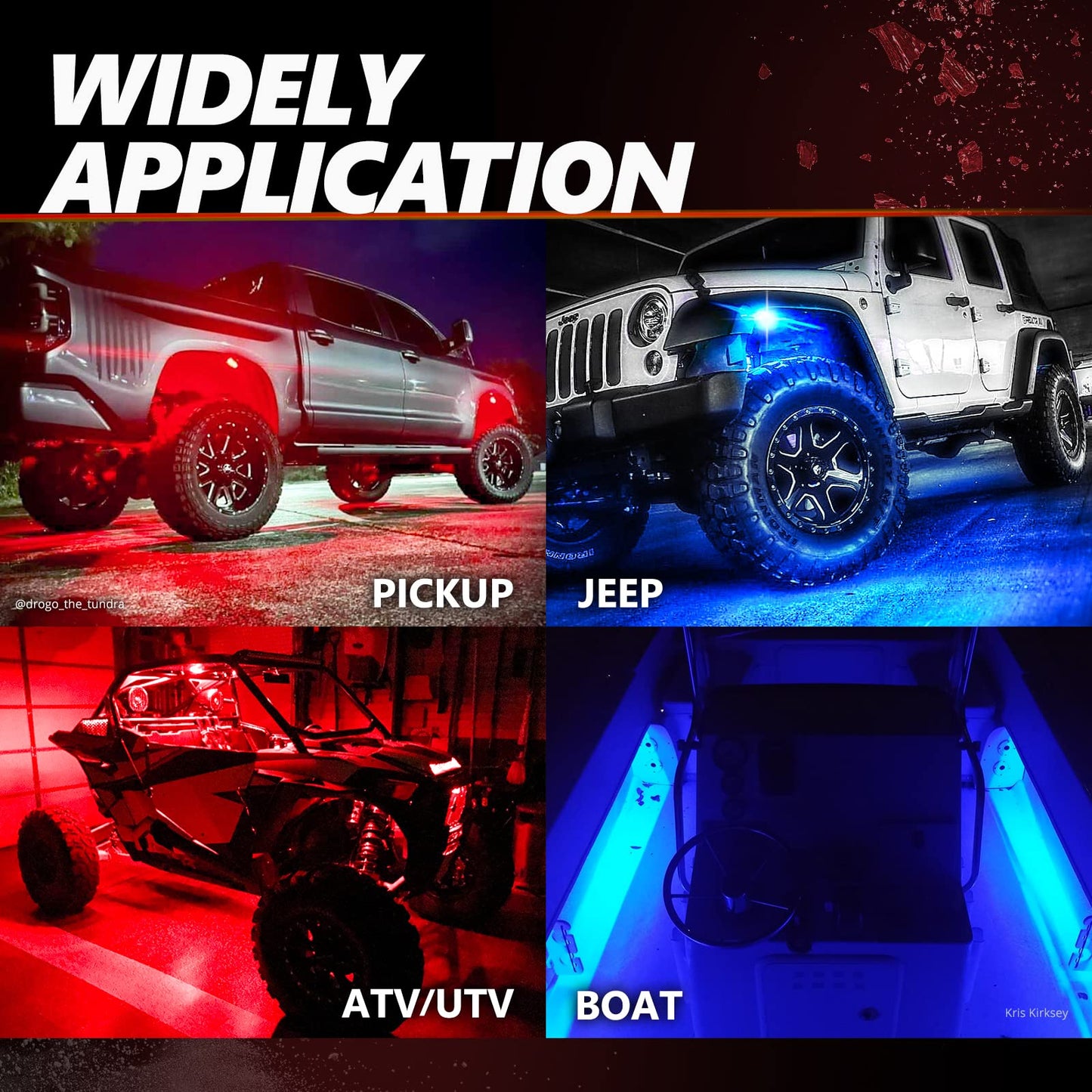 OPT7 Quantum Pro RGBW LED Rock Lights with Bluetooth APP and Remote Control, 4 Pods Wide Angle Multicolor Neon Underglow Lighting Kit with Extension Wire, IP68 Waterproof for Offroad Truck ATV UTV SUV