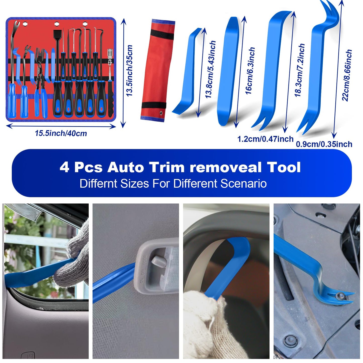 Keze 17 Pcs Hook and Pick Set Auto Trim Removal Tool Kit,Clip Plier Remover Tool Gasket Scraper Telescoping Magnetic Pickup Tool for Automotive Repair and Car Body Door Panel Fastener Removal