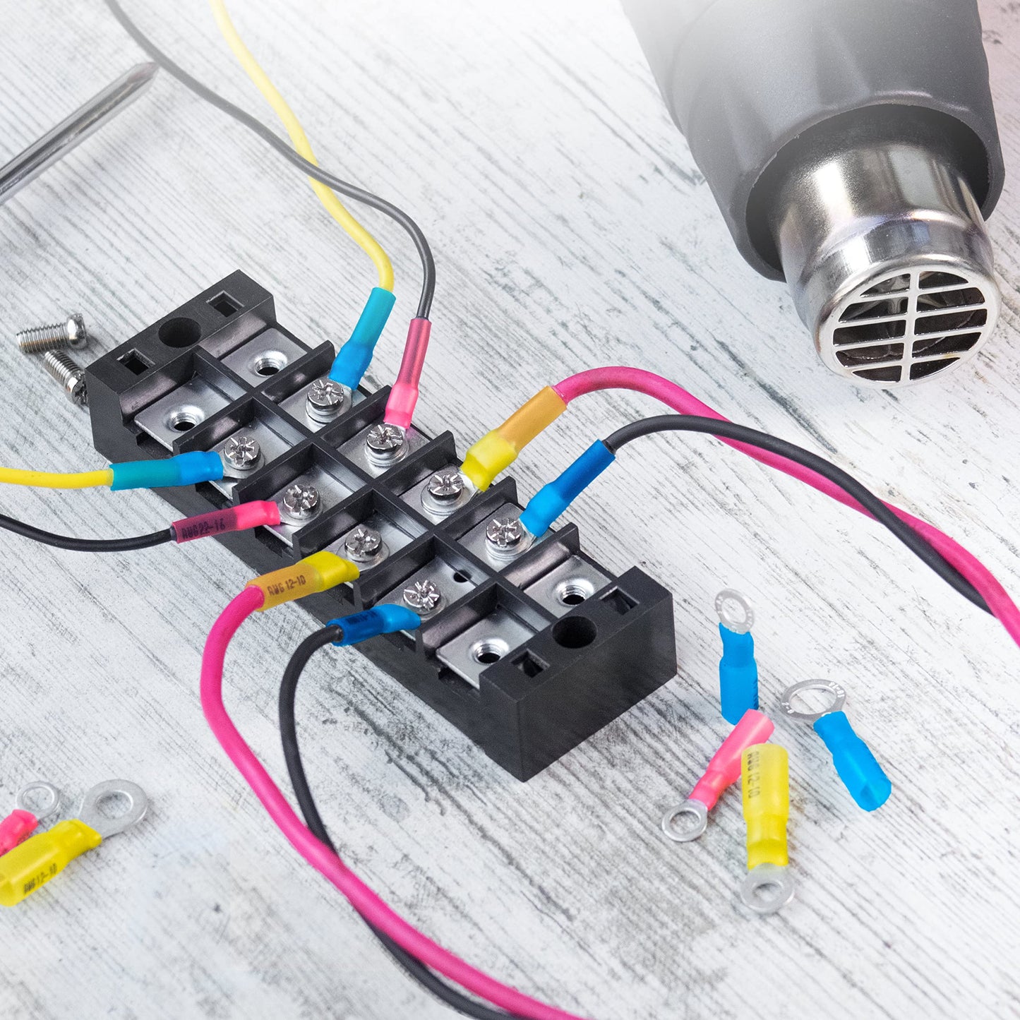 Wirefy 150 PCS Heat Shrink Ring Terminals 3/8" - a Resistant Ring Connectors - Eyelet Wire Connectors - Red 22-16 AWG