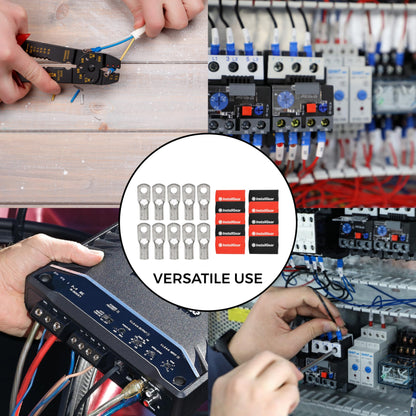 InstallGear 1/0 Gauge AWG Tinned Pure Copper Lugs Ring Terminals Connectors with Heat Shrink, 10-Pack - 1/0 Ring Terminal - Electrical Connectors, Heat Shrink Wire Connectors for 1/0 Gauge Wire